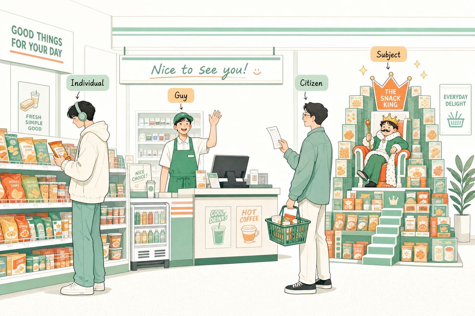 コンビニにおにぎりを買いに行き、4つの応用語を一度に理解する
